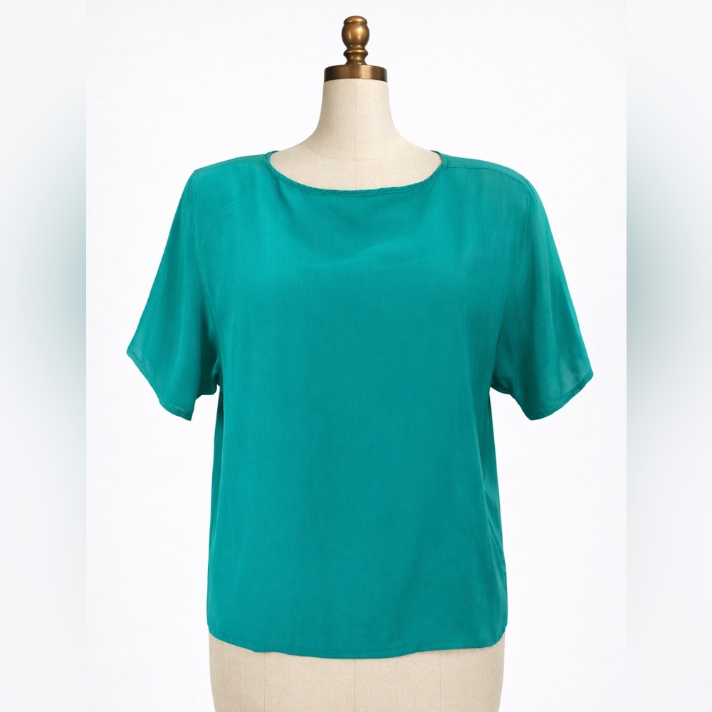 Balenciaga Paris 100% Silk Blouse Teal Green | Luxury Designer Top | Size S - Picture 2 of 7